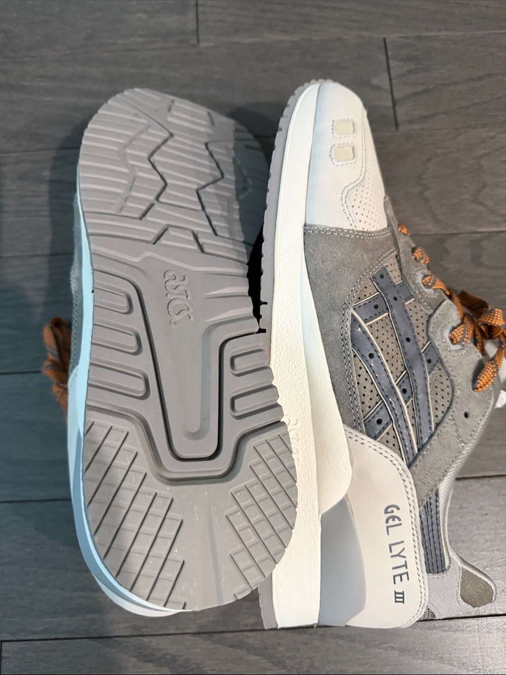 Asics Men's Grey & White Suede Mesh Sneakers with Orange Accents - Picture 4 of 8